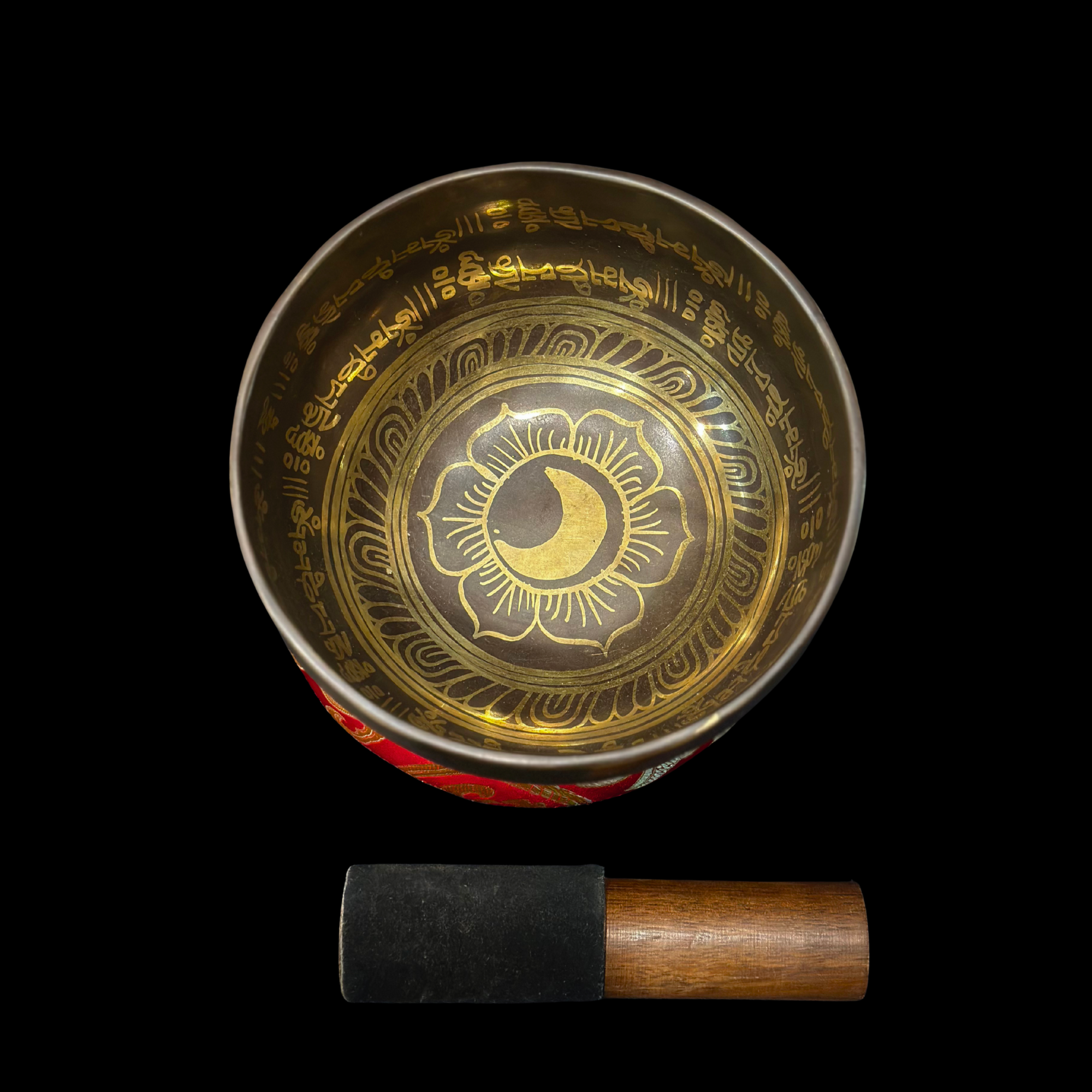 Hand-Carved Tibetan Singing Bowl Set – Bowl, Mallet & Cushion - Image 2