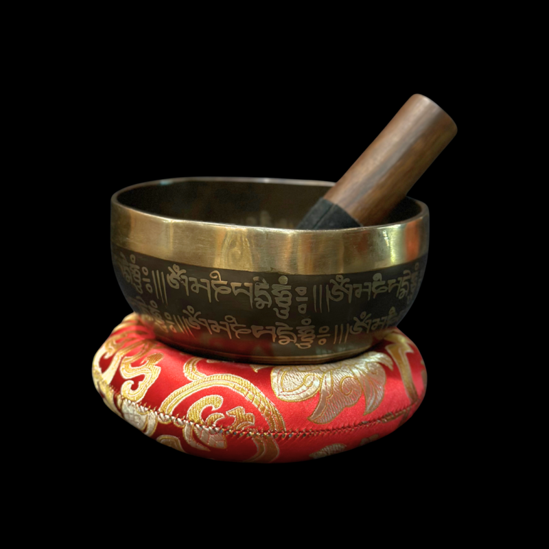 Hand-Carved Tibetan Singing Bowl Set – Bowl, Mallet & Cushion