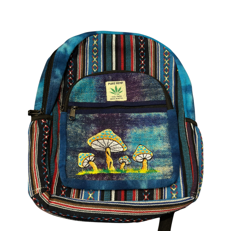 Natural Hemp Cotton Tie-Dye Mushroom Embroidered Eco-Friendly Backpack