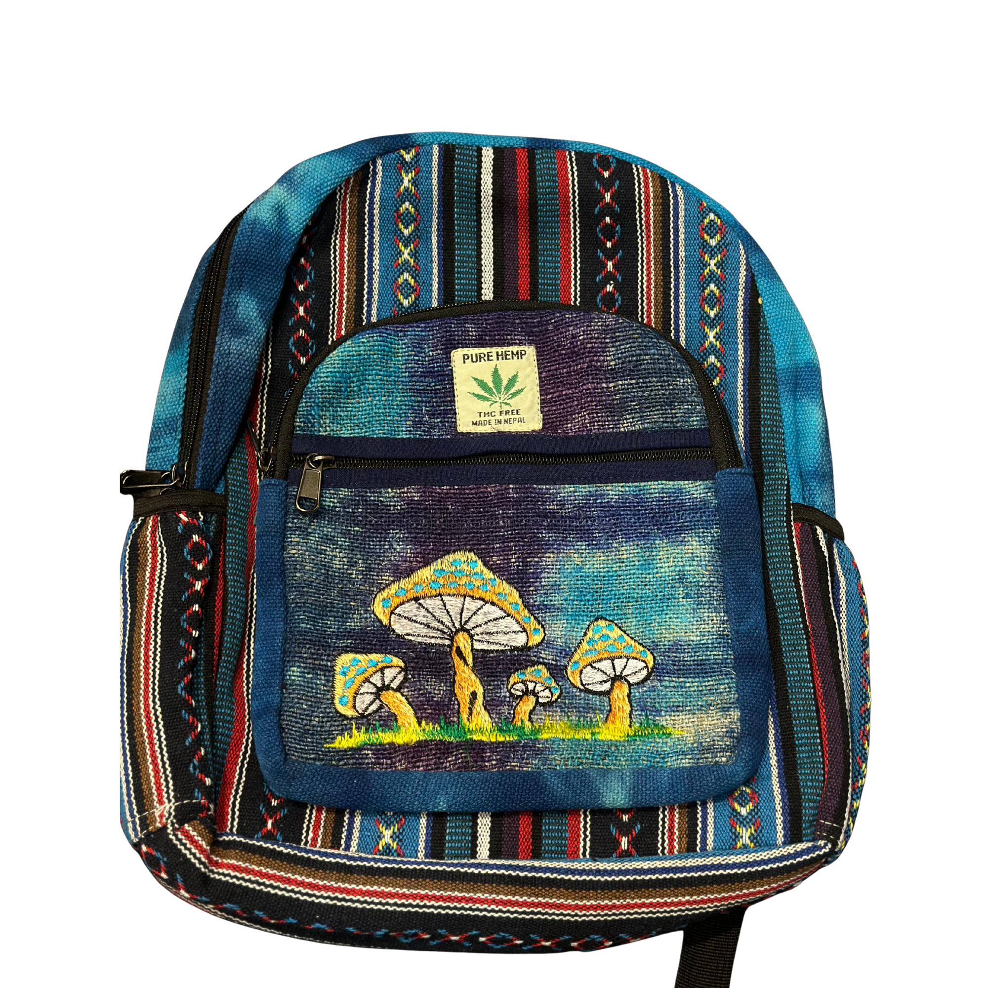 Natural Hemp Cotton Tie-Dye Mushroom Embroidered Eco-Friendly Backpack