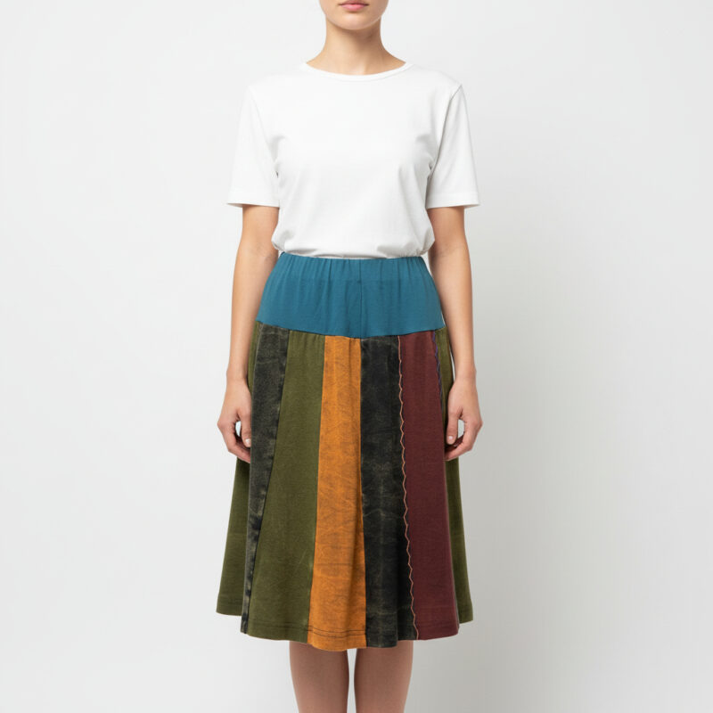 Multi-Colored Patchwork Cotton A-Line Skirt