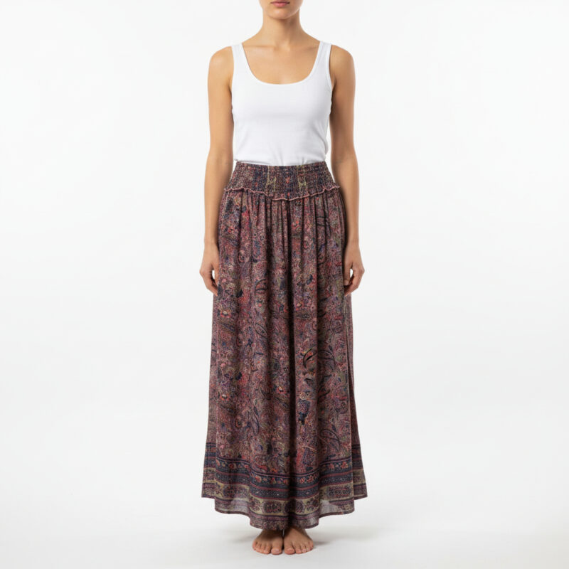 Silk-Blend Smocked Wide-Leg Pant