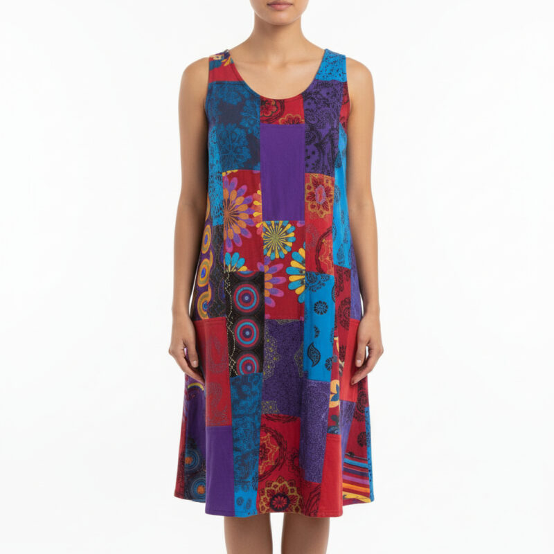 Rainbow Patchwork Sleeveless Dress